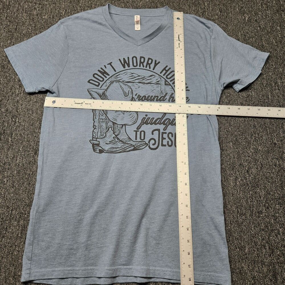 Love In Faith Women’s T‑Shirt M Blue Western Leave Judging to Jesus Christian - Picture 13 of 13